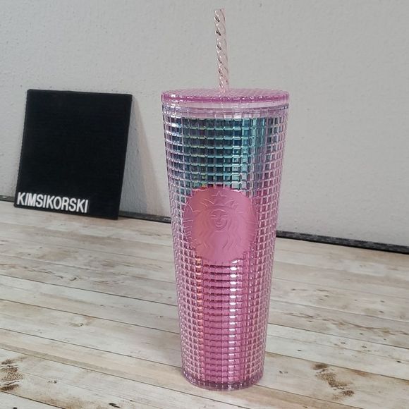 Starbucks Pink & Blue Grid Gradient Cotton Candy Venti Cup Twisty Straw - Picture 1 of 4
